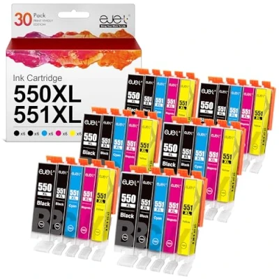 Image of ejet 550XL Replacement for Canon PGI 550 CLI 551 Ink Cartridges Compatible Pixma iP7250 MG5650 MX925 iX6850 MG5550 MG5450 MG6650 MX920 MG5400 MG6450 MG7500 (Black Cyan Magenta Yellow, 30 Pack)