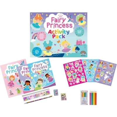 Image of Anila&#039;s Fairy Princess Activity Pack with Colouring Books, Sticker book, Stationery Set, Pencils &amp; 100 Reusable Stickers.(Perfect for children aged 3 8).