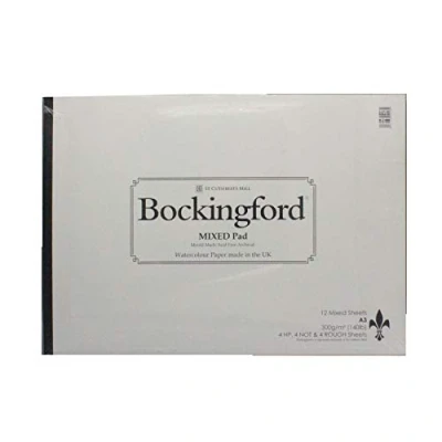 Image of Bockingford Watercolour Paper pad 12 Sheets Mixed Surface Cold Press hot Pressed Rough (A3)
