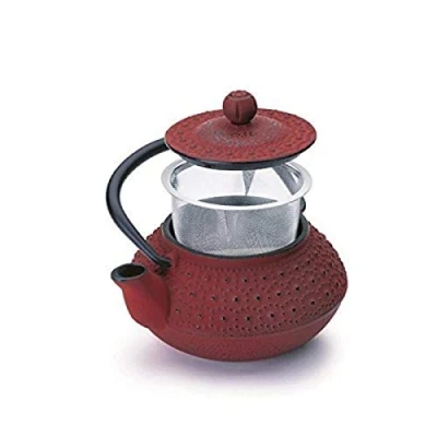 Image of IBILI Cast Iron Hanoi Teapot, 0.3 Litres, Enamel Interior, Induction Safe, Red/Black