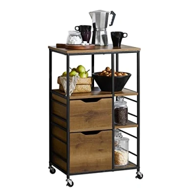 Image of SoBuy FKW111 PF, Industrial Vintage Style Wood Metal Kitchen Trolley Cart Storage Serving
