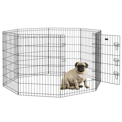 Image of PawHut Dog Pen, 8 Panel Playpen, DIY Design with Door, for Medium Dogs, Puppies, Small Animals, Indoor/Outdoor Use, 91cm High