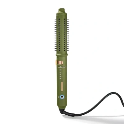 Image of mdlondon WAVE Heated Barrel Brush (Olive Green) Hot for Short Hair or Long Hair, with 5 Heats + Retractable Bristles, Round Genuine Styling Appliances