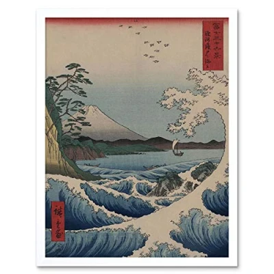 Image of Wee Blue Coo Utagawa Hiroshige Japanese Sea Off Satta Old Painting Art Print Framed Poster Wall Decor 12x16 inch
