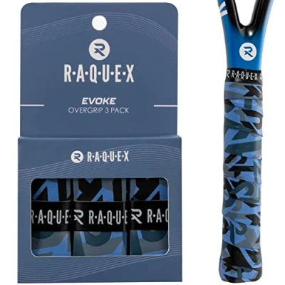 Image of Raquex Evoke Overgrip Tape 3 Pack Tennis Racket Grip Tapes (11 Designs) Racquet Anti Slip for Rackets, Badminton, Squash, Padel. Finishing Included (Raquex Camo)