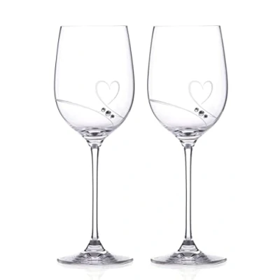 Image of DIAMANTE Swarovski Crystal White Wine Glasses &#039;Romance&#039; Hand Cut Heart Design with Crystals Gift Box