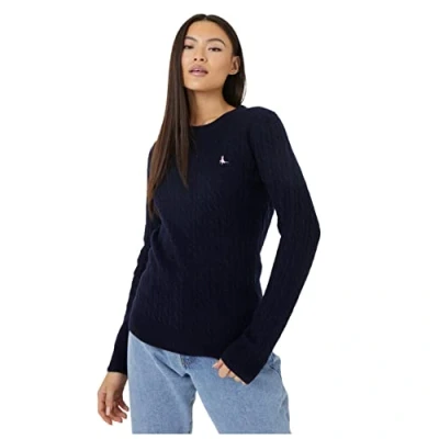 Image of Jack Wills Womens Tinsbury Merino Wool Cable Knitted Jumper Navy L