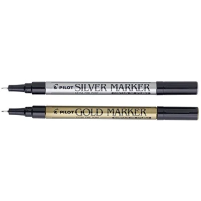 Image of Pilot Super Colour Extra Fine Marker Bullet 1.0 mm Tip Gold/Silver, Pack of 2