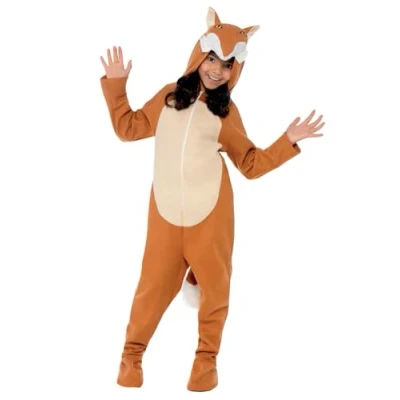 Image of Smiffys Fox Costume, Orange with Hooded Jumpsuit &amp; Tail, Children&#039;s Animal Fancy Dress, Dress Up Costumes