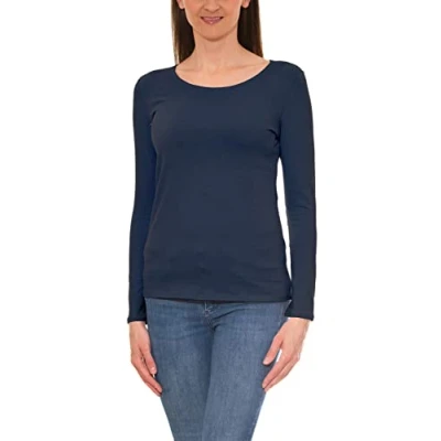 Image of Alkato Women&#039;s Long Sleeve Shirt Plain Top with Round Neck, Cream, XL
