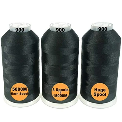Image of New brothread Set of 3 Black Colors Polyester Machine Embroidery Thread Huge Spool 5000M for All Machines