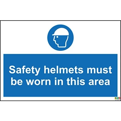 Image of Safety Helmets Must be Worn in This Area Sign 1.2mm Rigid Plastic 300mm x 200mm