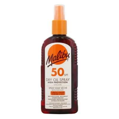 Image of Malibu Sun SPF 50 Non Greasy Dry Oil Spray for Tanning, High Protection, Water Resistant, 200ml