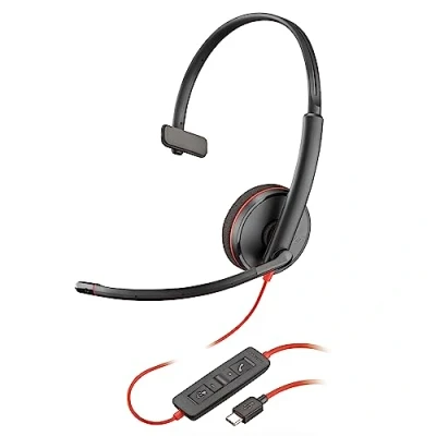 Image of Poly Blackwire 3210 Wired Headset Noise Canceling Mic Single Ear Design Connect to PC/Mac via USB C or A Works w/Teams, Zoom