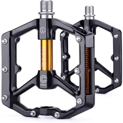 Image of CXWXC Road/MTB Bike Pedals Aluminum Alloy Bicycle Mountain Pedal with Removable Anti Skid Nails (Black Orange)