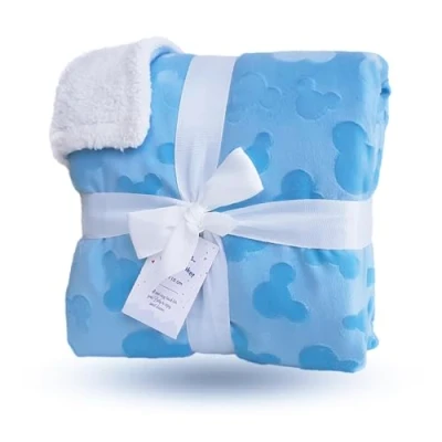 Image of eYone Large Receiving Sherpa Baby Blanket Double Layer Fleece for Nursery Cot and Pram (Blue, 80x110cm)