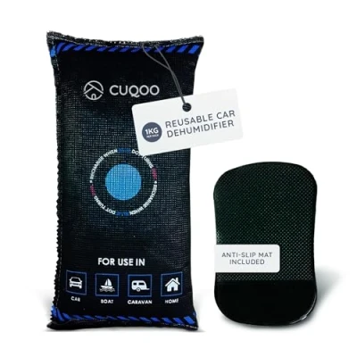 Image of CUQOO 1kg Reusable Car Dehumidifier Bag for Interior Moisture Absorber with Dashboard Mounting Anti Slip Mat Microwave Fast Reactivated Packets Rechargeable (1 Pack)