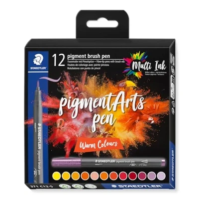 Image of STAEDTLER 371 C12 5 Pigment Arts Brush Pen Assorted Warm Colours (Pack of 12)