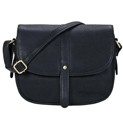 Image of STILORD &#039;Kira&#039; Handbag Leather Small Women Satchel Shoulder Bag Vintage Crossbody Messenger for Evening and Party in Genuine Leather, Colour:Black