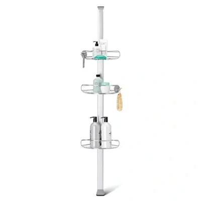 Image of simplehuman Medium Tension Shower Caddy, Telescopic Corner Bathroom Shelf Storage Organiser, Extends 1.5m to 2.4m, Easy Install, No Drilling, Rustproof, Adjustable Shelves, BT1109DC