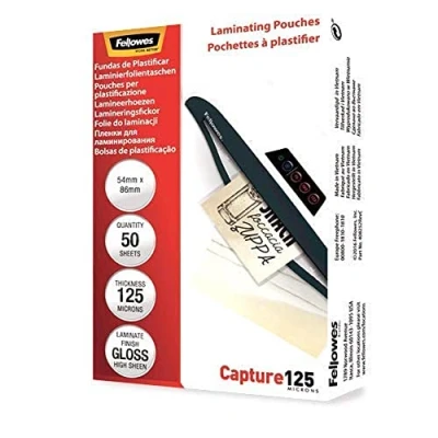 Image of Fellowes Laminating Pouches (54x86mm), Gloss Finish, 50 Sheets, 250 Micron (2 x 125 Micron) High Quality Ideal for Photos, ID Cards &amp; Small Documents