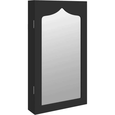 Image of vidaXL Mirror Jewellery Cabinet Wall Mounted Black 37.5x10x67 cm