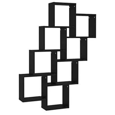 Image of vidaXL Wall Cube Shelf Black Engineered Wood Floating Hanging