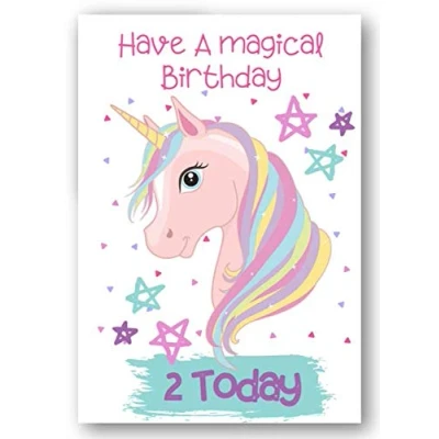 Image of Second Ave Age 2 Children&#039;s Kids Magical Unicorn 2nd Birthday Card Greetings