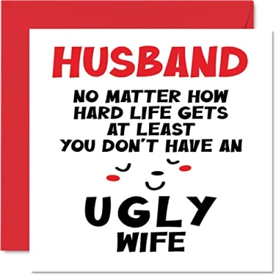 Image of Funny Anniversary Cards for Husband Ugly Wife Joke Happy Birthday Card from Partner, Hubby Gifts, 145mm x Wedding Valentine&#039;s Day Greeting