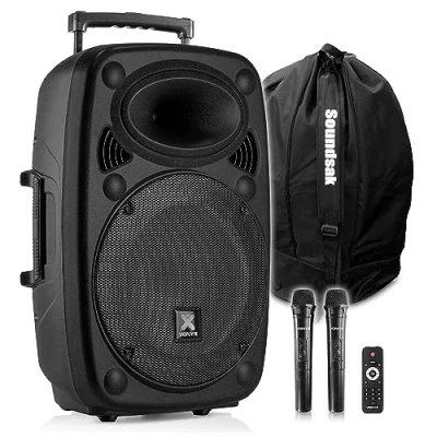 Image of VONYX Verve46 15&quot; Portable PA Sound System with Dual Wireless Microphones and Bag Rechargeable Battery, Bluetooth Streaming &amp; MP3 USB 1000W