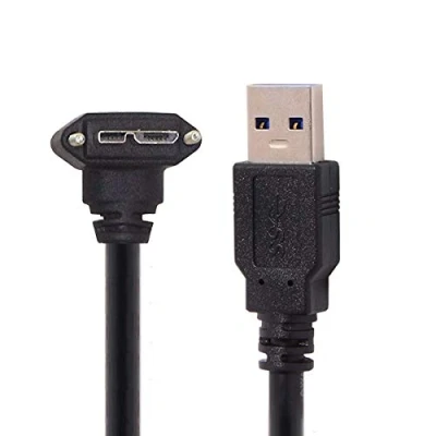 Image of CY 5m 16Ft 90 Degree Down Angled Micro USB Screw Mount to 3.0 Data Cable for Industrial Camera (5m, Angled)