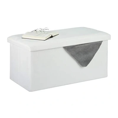 Image of Relaxdays Storage Bench, Fabric Cover, 84 L Capacity, H x W D: approx. 38 76.5 38.5 cm, White