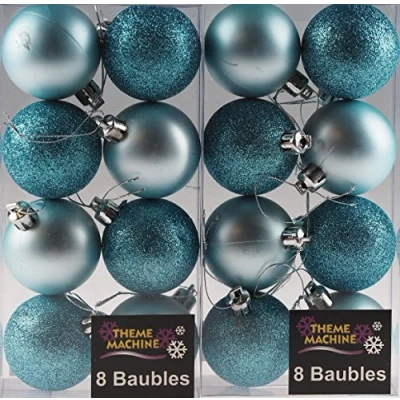Image of Set Of 16 ICE BLUE Christmas Tree Baubles Decorations Bulk Buy value