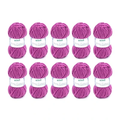 Image of Gründl King Cotton Pack 10 x 50g Ball Knitting Wool/Yarn 55% Polyacrylic and 45% Egyptian Combed Cotton, 28 31 7 cm, fuchsia, cm