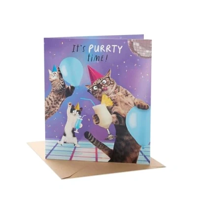 Image of UK Greetings Birthday Card for Him/Her/Friend Funny Cat Disco Design