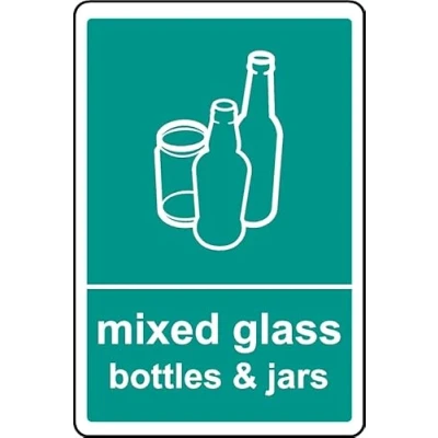 Image of Mixed Glass Bottles &amp; Jars Recycling Sign Self Adhesive Sticker (100mm x 150mm)
