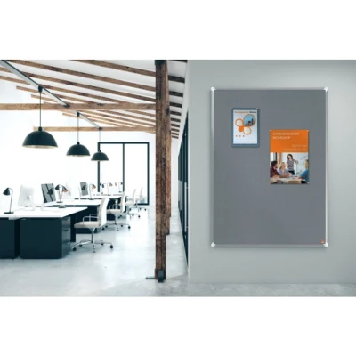 Image of Nobo Felt Notice Board, 600 x 450 mm, Aluminium Trim, Corner Wall Mounting, Premium Plus, Blue, 1915187