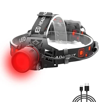 Image of WESLITE Head Torch Red Light, LED Hunting Headlamp USB Rechargeable Super Bright Light with Filter Zoomable for Hunting, Night Photography, Astronomy, Stargazing, Vision