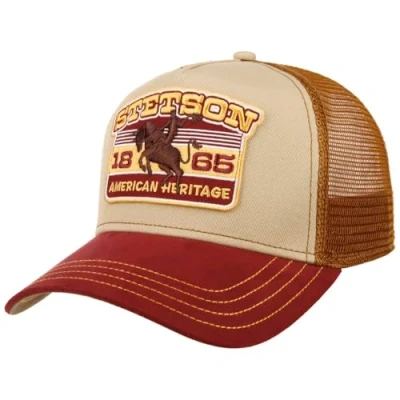 Image of Stetson Heritage Rodeo Trucker Cap Men Baseball mesh Snapback, with Peak, Lining, Lining Summer Winter Spring Autumn One Size Beige red