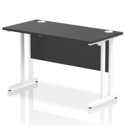Image of Impulse 1200x600mm Straight Office Desk Black Top White Cantilever Leg