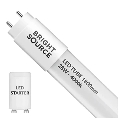 Image of Bright Source 6ft (1763mm) 28w LED T8 Tube, 2800lm, 4000K Cool White, Replacement for 70w Fluorescent, Starter Included Direct Mains or use with Switch Start Fitting Magnetic Ballast