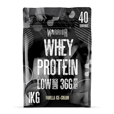 Image of Warrior Whey Protein Powder Up to 36g* of Per Shake Low Sugar, and Carbs GMP Certified (Vanilla Ice Cream, 1kg)