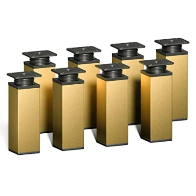 Image of sossai® Design Furniture feet MFV1 Height Adjustable Set of 8 Square Profile: 40 x mm Color: Gold Height: 120mm (+ 20mm) Material: Aluminum Wood Screws Included