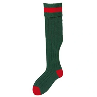 Image of Bisley Shooting socks Bottle Green with Red detail stockings Size 8 to 10