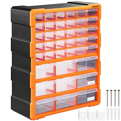 Image of MONZANA® 39 Drawer Sorting Box MW1502 Individual Drawers Partitions Up To 78 Compartments 47.5x38x16cm Garage Workshop Office Crafting Storage Organiser Assortment Container Grey Orange