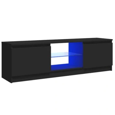 Image of vidaXL TV Cabinet with LED Lights Modern Style Stand Made of Engineered Wood and Tempered Glass Black Finish 120x30x35.5 cm Suitable for Living Room Bedroom