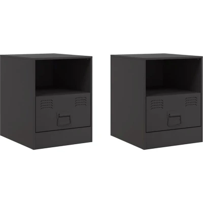 Image of vidaXL Bedside Cabinets 2pcs Black 34.5x39x44 cm Steel