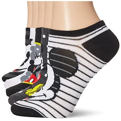 Image of Disney Women&#039;s Mickey Mouse 5 Pack No Show Socks Casual, Black Stripe Multi, 8 10 UK (Pack of 5)