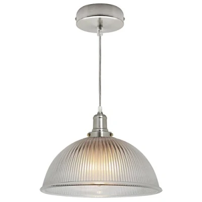 Image of Long Life Lamp Company Antique Silver Vintage Pendant Light Retro Glass Ceiling Shade M0022
