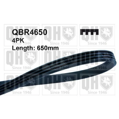 Image of 117201F710, 117204F110 V ribbed belt QUINTON HAZELL QBR4650 650mm 4 NISSAN: MICRA 2, CHEVROLET: Matiz, DAEWOO: Kalos Hatchback